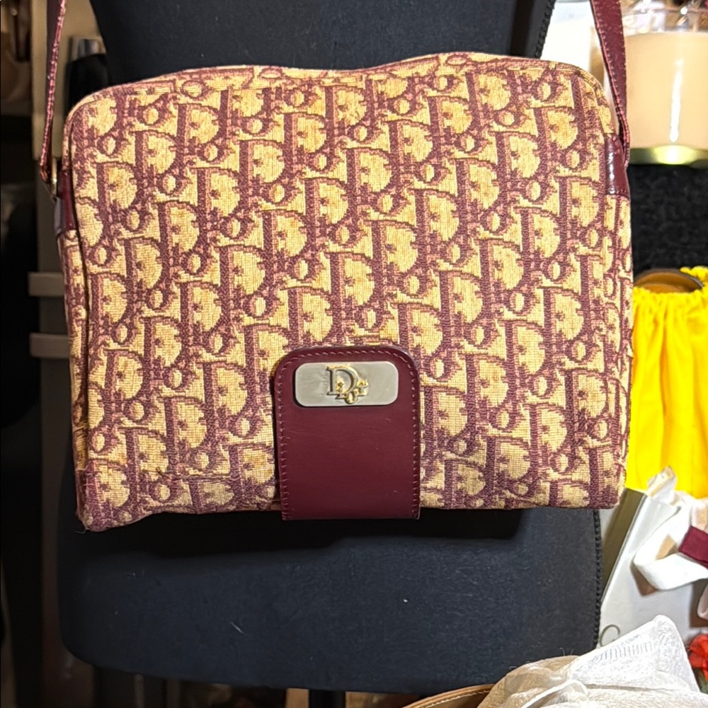 Dior Tan and Purple Shoulder Bag with Monogram Design